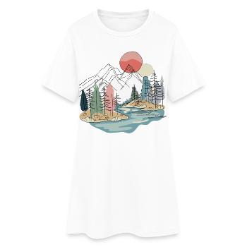 Landschaft: Bergboho, Natur, Minimalist. - Frauen T-Shirt-Kleid - Weiß - Vorne