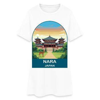 Temple de Nara au Japon et Art de voyage vintage des cerfs - Robe T-shirt Femme - blanc - Devant