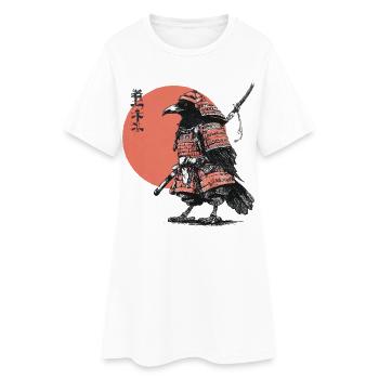 Raben-Samurai in Rüstung Ukiyoe-Sonnenuntergang - Frauen T-Shirt-Kleid - Weiß - Vorne