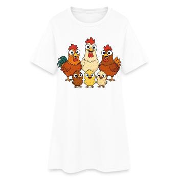 Hühner, Hähne und Küken - Frauen T-Shirt-Kleid - Weiß - Vorne