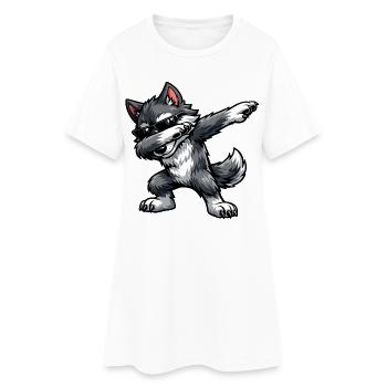 Dabbing Wolf - Frauen T-Shirt-Kleid - Weiß - Vorne