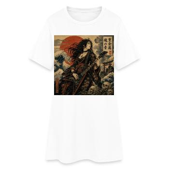Ukiyoe-Gitarrenheldin mit rotem Sonnenuntergang - Frauen T-Shirt-Kleid - Weiß - Vorne