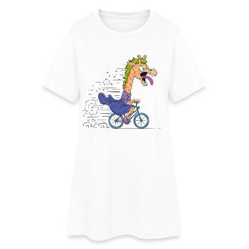 Dessin animé Girafe sur Vélo - Robe T-shirt Femme - blanc - Devant