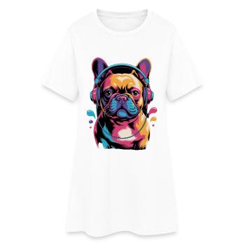 French bulldog Frenchie with headphones - Women’s T-Shirt Dress - white - Front