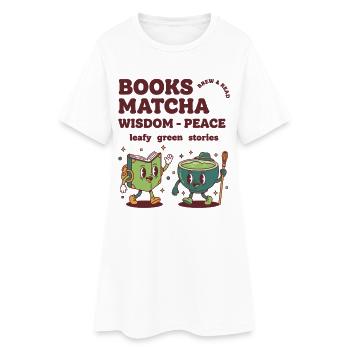 Livres Matcha Sagesse Paix Feuillues Vertes Histoires - Robe T-shirt Femme - blanc - Devant