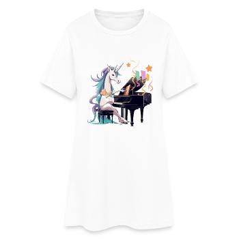 Einhorn am Klavier FarbenSinfonie - Frauen T-Shirt-Kleid - Weiß - Vorne
