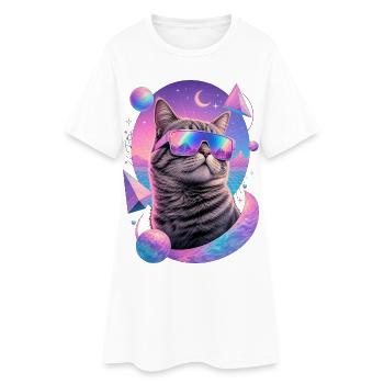 Chat Néon Astral Lunettes - Robe T-shirt Femme - blanc - Devant
