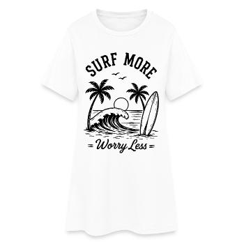 Surf More Worry Less Sommer Urlaub Wellen - Frauen T-Shirt-Kleid - Weiß - Vorne