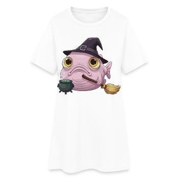 Poisson-Blobfish Drôle - Chapeau de Sorcière et Chaudron Magique - Robe T-shirt Femme - blanc - Devant