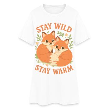 Douces renards dans la forêt – Restez Sauvages, Au Chaud - Robe T-shirt Femme - blanc - Devant