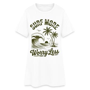 Surf More Worry Less Sommer Urlaub Wellen - Frauen T-Shirt-Kleid - Weiß - Vorne