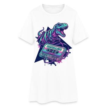 Dinosaur Nostalgic Neon Cassette 80s/90s - Women’s T-Shirt Dress - white - Front