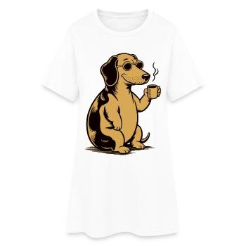 Chien avec tasse à café - Cadeau pour le propriétaire de chien - Robe T-shirt Femme - blanc - Devant