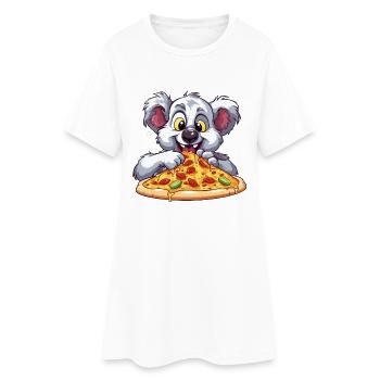 Kleiner Koala Pizzaessen - Frauen T-Shirt-Kleid - Weiß - Vorne