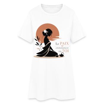 La paix commence avec vous – Silhouette Zen & Céré - Robe T-shirt Femme - blanc - Devant