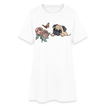 Mops mit Schmetterling - Frauen T-Shirt-Kleid - Weiß - Vorne