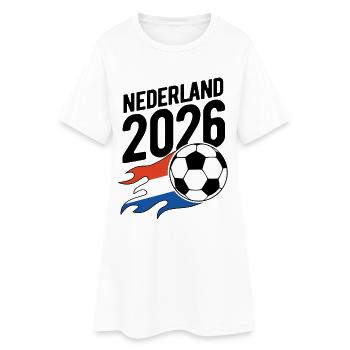 Nederland 2026 Fußball Flamme mit Flagge - Frauen T-Shirt-Kleid - Weiß - Vorne