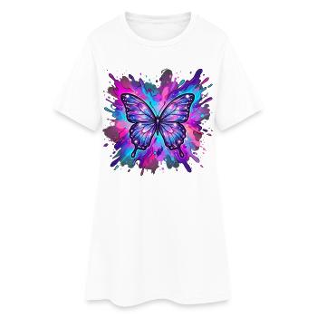 Schmetterling - Frauen T-Shirt-Kleid - Weiß - Vorne