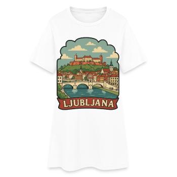 Ljubljana Slovenia Castle Vintage Travel Badge - Women’s T-Shirt Dress - white - Front