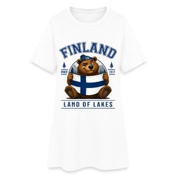 Ours finlandais avec drapeau – Nature nordique - Robe T-shirt Femme - blanc - Devant