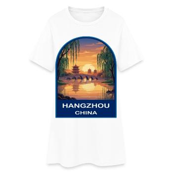 Insigne Retro Sunset du lac Ouest de Hangzhou - Robe T-shirt Femme - blanc - Devant