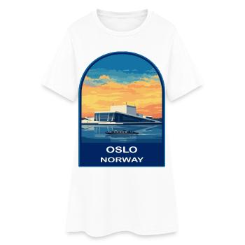 Insigne rétro de voyage au coucher de soleil d’Oslo à l’Opéra de Norvège - Robe T-shirt Femme - blanc - Devant