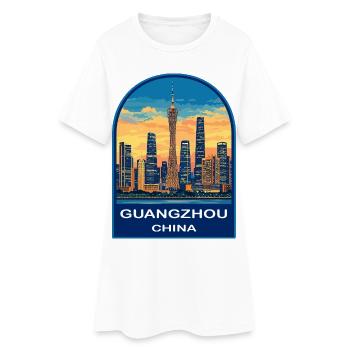 Insigne rétro de la tour de la tour de canton de Guangzhou avec la skyline - Robe T-shirt Femme - blanc - Devant