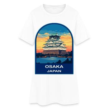 Osaka Castle Japan Retro Sonnenuntergang Reiseabzeichen - Frauen T-Shirt-Kleid - Weiß - Vorne
