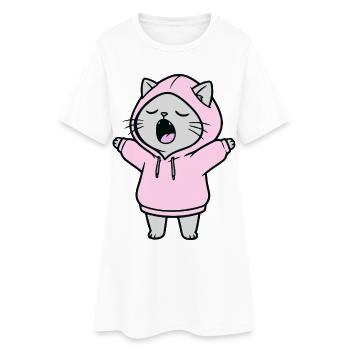 Sweat à capuche pour chat Bâillement fatigué Étirement Propriétaire de chat - Robe T-shirt Femme - blanc - Devant
