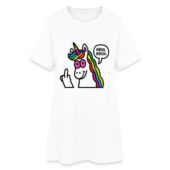 Regenbogen Unicorn Mittelfinger - Frauen T-Shirt-Kleid - Weiß - Vorne
