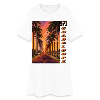 Guadeloupe 971 Carte et Route des Palmiers - Robe T-shirt Femme - blanc - Devant