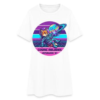 Astronaut Fuchs Weltall Retro Vaporwave - Frauen T-Shirt-Kleid - Weiß - Vorne