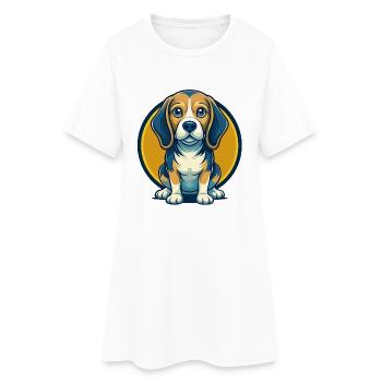 Beagle Dog Kawaii Maskottchen-Cartoon-Clipart-Logo - Frauen T-Shirt-Kleid - Weiß - Vorne