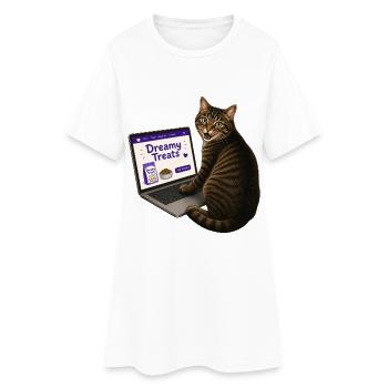 Katzeneinkauf online für Leckerlis - Frauen T-Shirt-Kleid - Weiß - Vorne