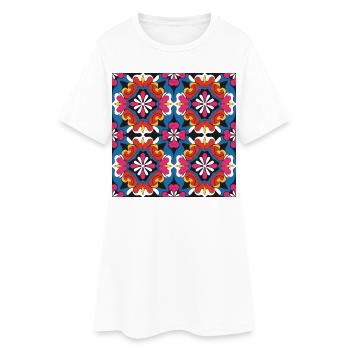 Kaleido Bloom Mosaik - Frauen T-Shirt-Kleid - Weiß - Vorne