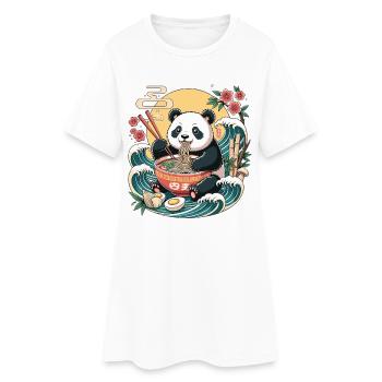 Kawaii Panda Ramen Ozeanwellen Bowl Japanisch - Frauen T-Shirt-Kleid - Weiß - Vorne