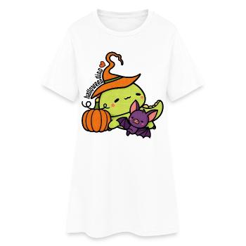 Dino d’Halloween avec citrouille et chauve-souris - Robe T-shirt Femme - blanc - Devant