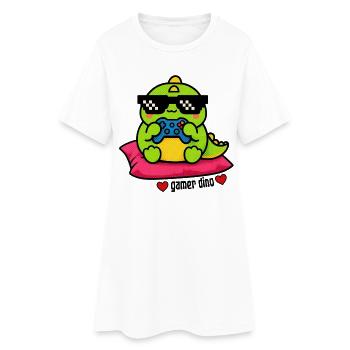 Dino gamer avec manette de jeu - Robe T-shirt Femme - blanc - Devant