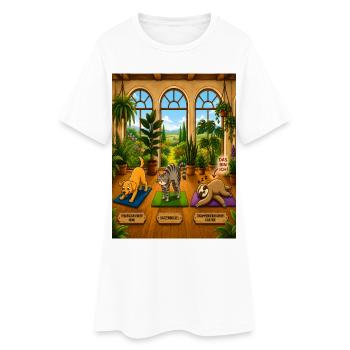 Zusammengebrochenes Faultier – Lustiges Yoga Shirt - Frauen T-Shirt-Kleid - Weiß - Vorne