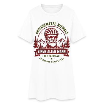 Unterschätze niemals alten Mann mit Fahrrad - Frauen T-Shirt-Kleid - Weiß - Vorne