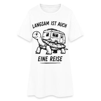 Langsam ist auch eine Reise – Schildkröte Caravan - Frauen T-Shirt-Kleid - Weiß - Vorne