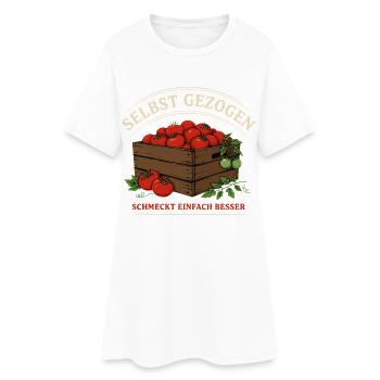 Selbst Gezogen: Frische Tomatenkiste - Frauen T-Shirt-Kleid - Weiß - Vorne