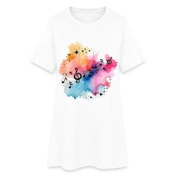 Notes musicales T-shirt aquarelle étoiles colorées - Robe T-shirt Femme - blanc - Devant