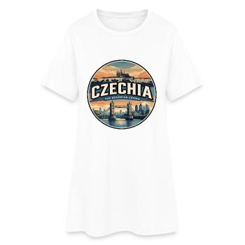 Retro Czechia Charles Bridge Badge Travel Poster - Women’s T-Shirt Dress - white - Front