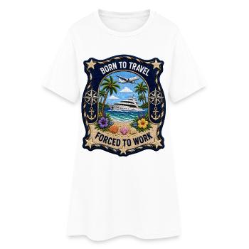 Né pour voyager à Palm Sea Beach avec un yacht boat - Robe T-shirt Femme - blanc - Devant