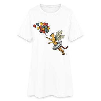 Katzenfee fliegt mit bunten Ballons - Frauen T-Shirt-Kleid - Weiß - Vorne