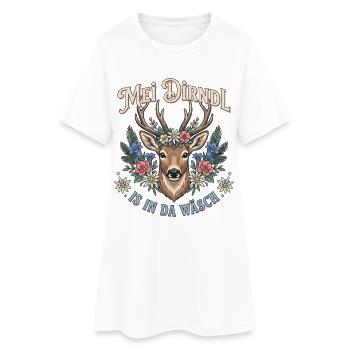 Mei Dirndl is in da Wäsch Trachten Ersatz Hirsch - Frauen T-Shirt-Kleid - Weiß - Vorne