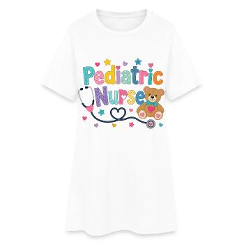 Colorful Pediatric Nurse Teddy Bear - Women’s T-Shirt Dress - white - Front