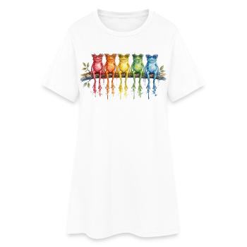 Cinq grenouilles colorées avec des lunettes rétro - Robe T-shirt Femme - blanc - Devant