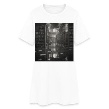 Bibliothèque Lost Place Art Noir Blanc Héron - Robe T-shirt Femme - blanc - Devant